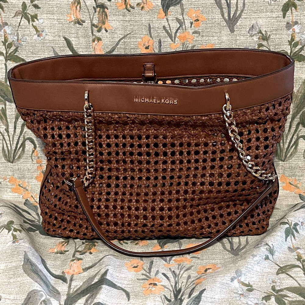 MICHAEL KORS 35T9GYKT3I KINSLEY LARGE WOVEN LEATHER TOTE SHOULDER BAG